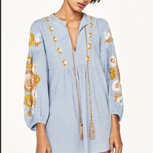 Zara Blue and Orange Embroidered Tunic